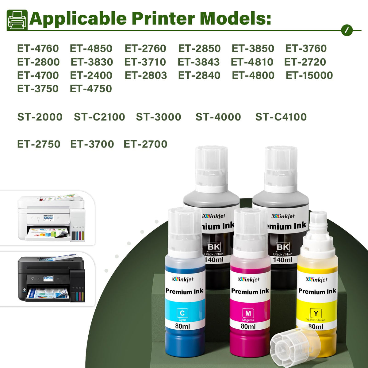 Ink Refill Bottles Combo Pack Compatible for T502 ET-3850 ET-3760 ET-2850 ET-4850 ET-4760 ET-2760 ET-2980 ET-2988 ET-3830 ET-3750 ET-15000 ET-2750 (2BK C M Y)