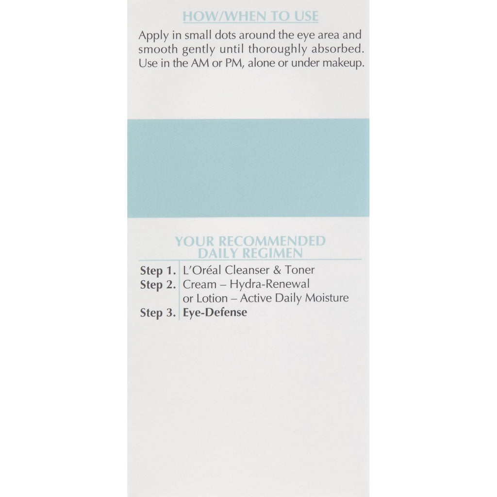 Buy now L'Oreal Paris Dermo-Expertise Eye Defense Eye Cream with Caffeine and Hyaluronic Acid 0.5 oz at indiglob india
