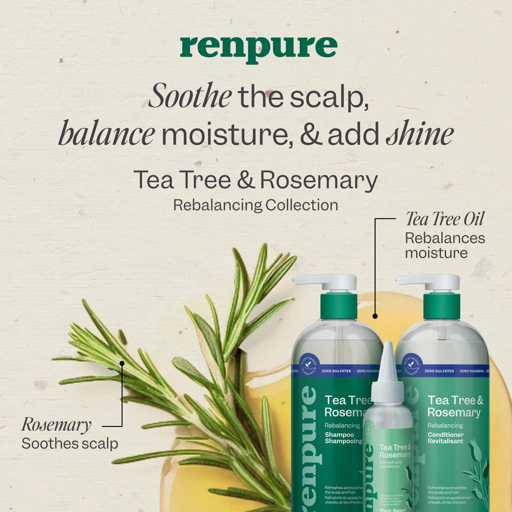 Renpure Tea Tree & Rosemary Rebalancing Shampoo & Conditioner Set 2x24oz | Plant-based*, sulfate-free duo cleanses and conditions to rebalance moisture and keep the scalp fresh for 72HR*