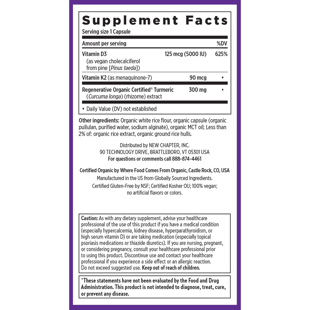 New Chapter Vitamin D3 5000 IU and Vitamin K2 Supplement, 30 Count