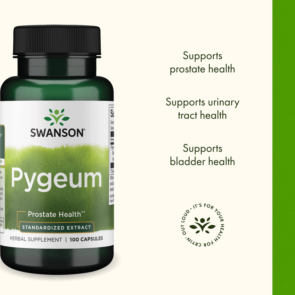 Swanson Pygeum Prostate Herbal Supplement, 100 Capsules | For Men over 40 Seeking Prostate, Bladder, and Urinary Tract Support, Combines Pygeum Bark and Pygeum Extract, Non-GMO