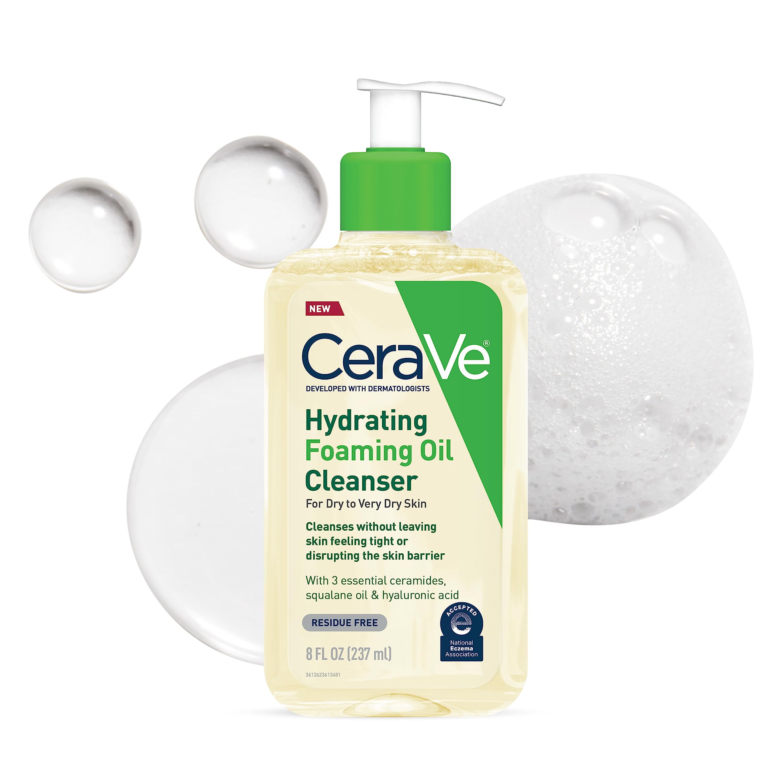 CeraVe Hydrating Foaming Oil Facial Cleanser with Hyaluronic Acid, 19oz | Squalane Face & Body Wash with Double-Cleansing Efficacy Removes Makeup without Residue, For Dry To Very Dry Skin