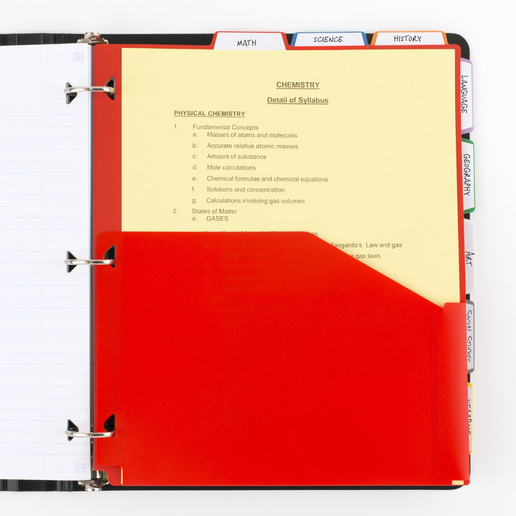 Five Star 8-Tab Binder Pocket Dividers, Plastic Tabbed Divider with Pocket, 9-3/4" x 11", 3-Hole Punched, 8 Count, Assorted Colors (201590)