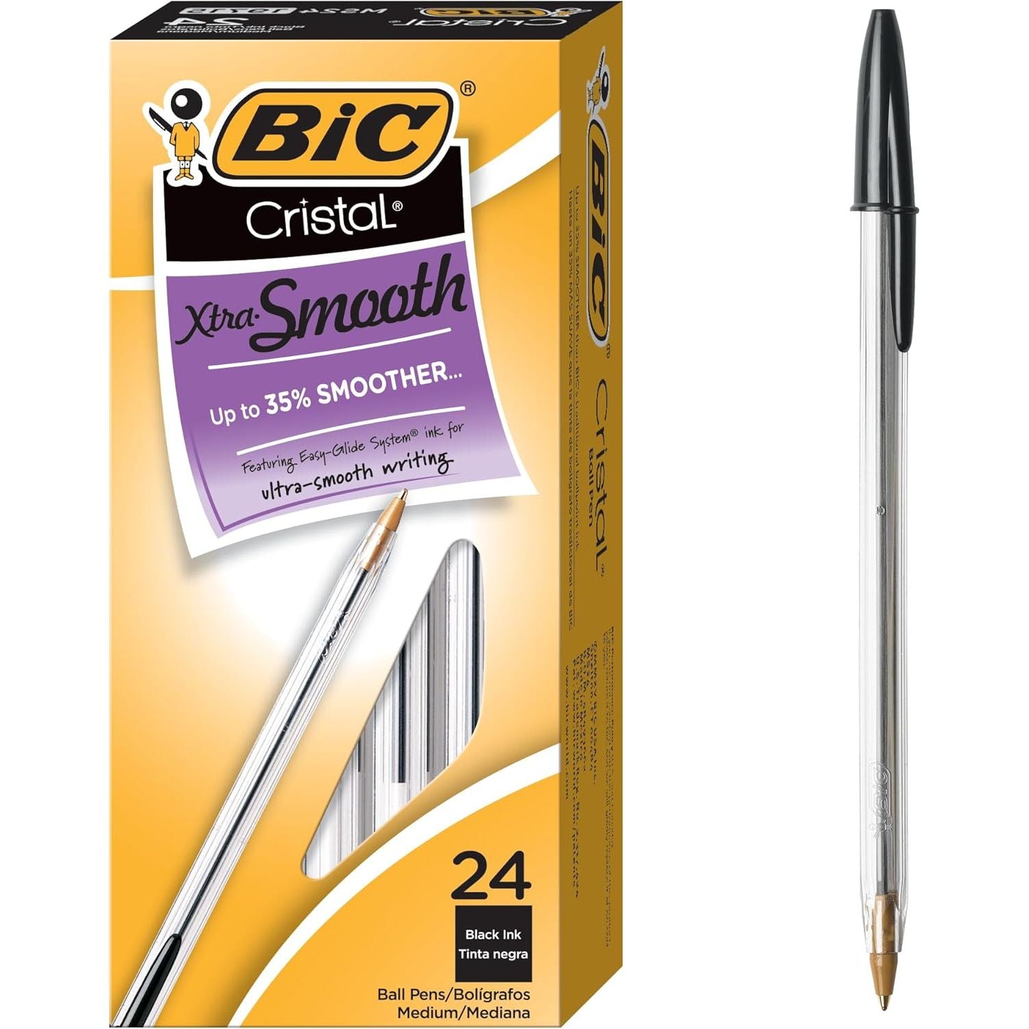 Buy now BIC Cristal Xtra Smooth Blue Ballpoint Pens, Medium Point (1.0mm), 24-Count Pack, Extra Smooth and Reliable Ballpoint Pens 1 Count (Pack of 24) Black Ink Medium Point (1.0mm) at indiglob india