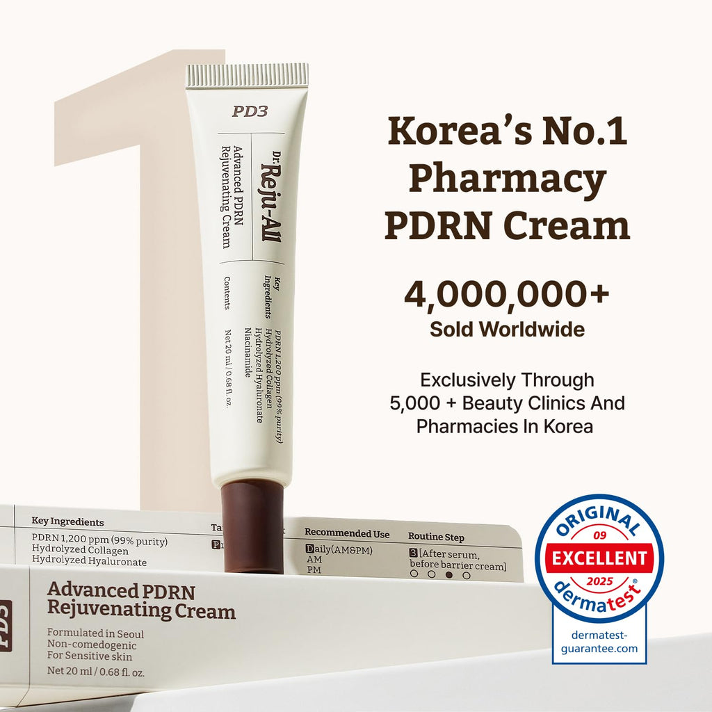 Dr.Reju-All Advanced PDRN Rejuvenating Cream 0.7 Fl Oz | 99% Pure Salmon DNA PDRN Face Moisturizer, Optimal 1200ppm for Glass Skin & Pluming, Anti-Aging Skin Care, Face Cream
