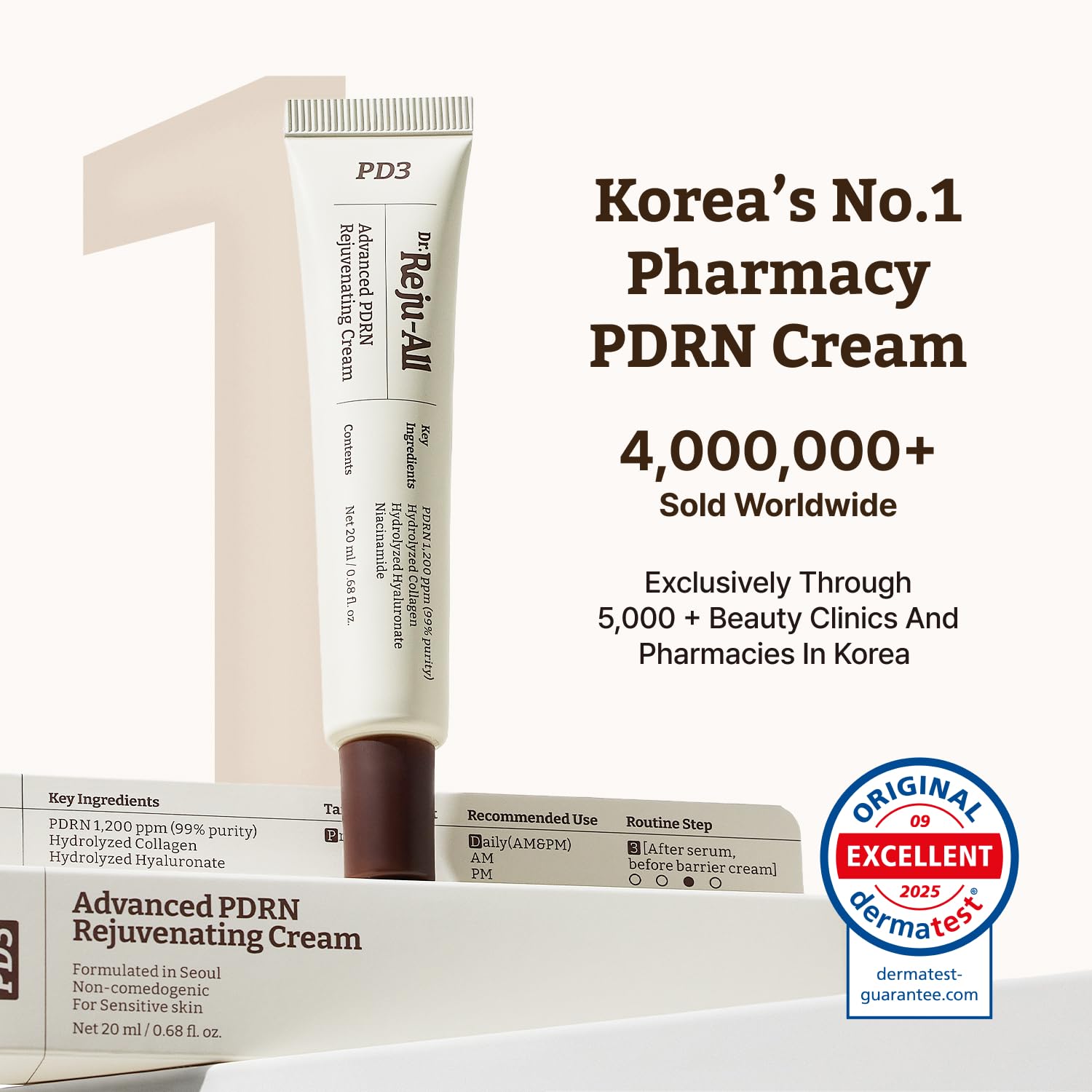 Dr.Reju-All Advanced PDRN Rejuvenating Cream 0.7 Fl Oz | 99% Pure Salmon DNA PDRN Face Moisturizer, Optimal 1200ppm for Glass Skin & Pluming, Anti-Aging Skin Care, Face Cream