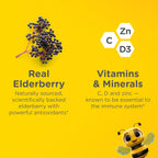 Zarbee's Kids Elderberry Immune Support Gummies, No Sugar Coating, 60 ct | For Ages 2+ Years, No Sugar Coating, Vitamins C D3 & Zinc, Elderberry, Supports Healthy Immune System, No Artificial Flavors