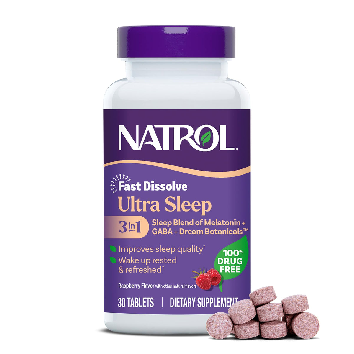 Natrol Ultra Sleep 3-in-1, 5mg Melatonin, GABA, Botanicals, 30 Tablets