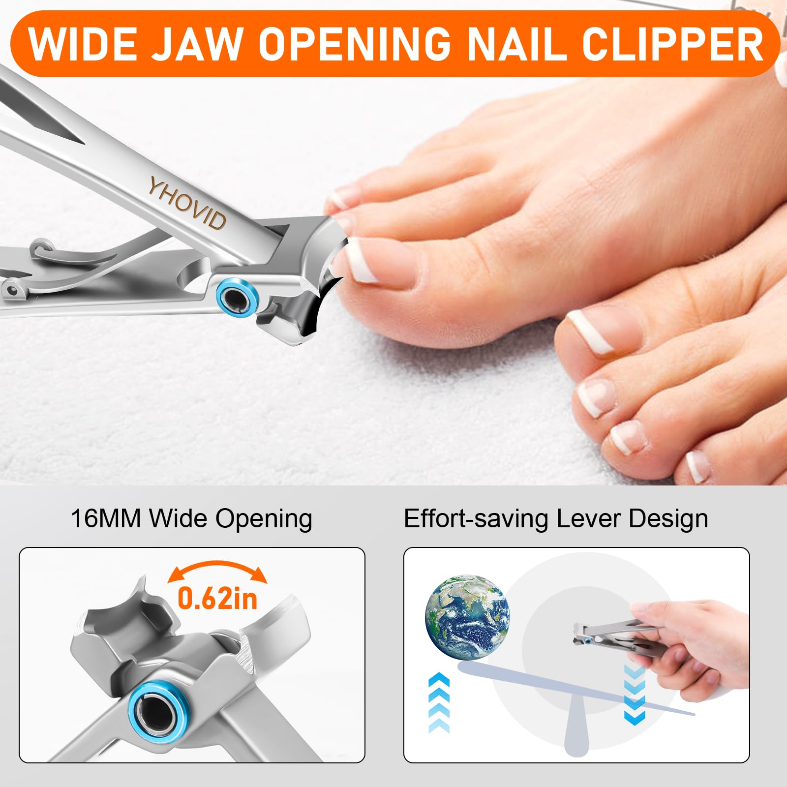 Toe Nail Clippers for Men, Toenail Clippers for Thick Nails for Seniors, German Ultra Sharp Stainless Steel Fingernail Clipper with Catcher, Heavy Duty Ingrown Nail Cutter Long Handle with Wide Jaw