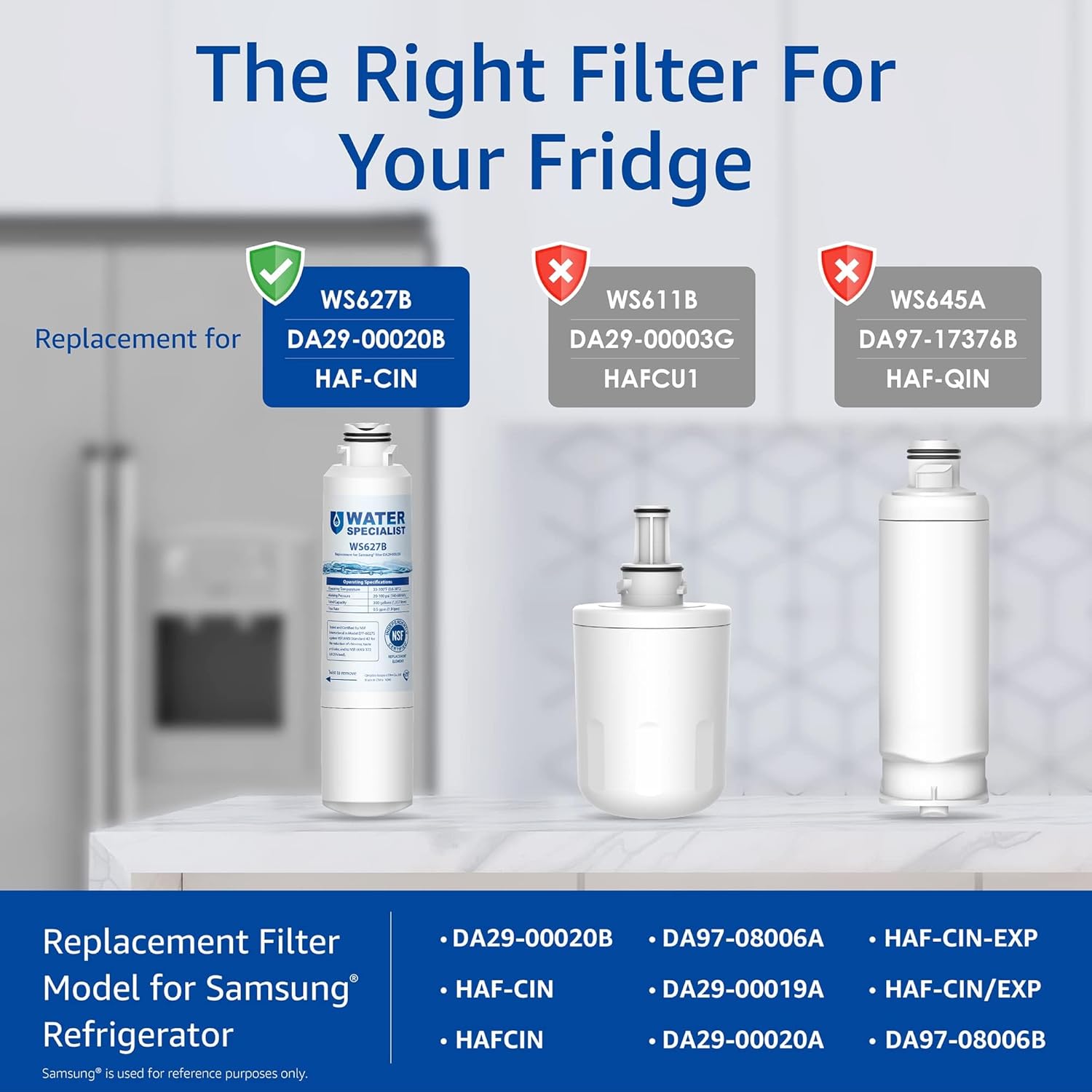 Buy now Waterspecialist DA29-00020B Replacement for Samsung Water Filter DA29-00020B, HAF-CIN/EXP, DA29-00020B-1, HDX FMS-2, RS25J500DSR, RF28HMEDBSR, RF263BEAESR, RF4287HARS, DA97-08006A-1, 2 Filters at indiglob india