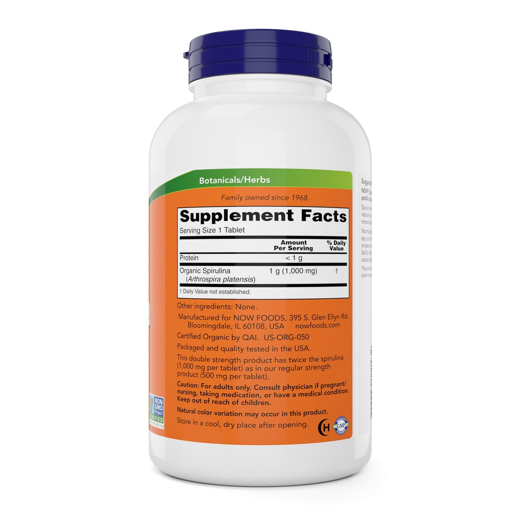 NOW Foods Organic Spirulina 1000mg Tablets - 300 Count - Non-GMO, Super Green Whole Food Supplement - Double Strength