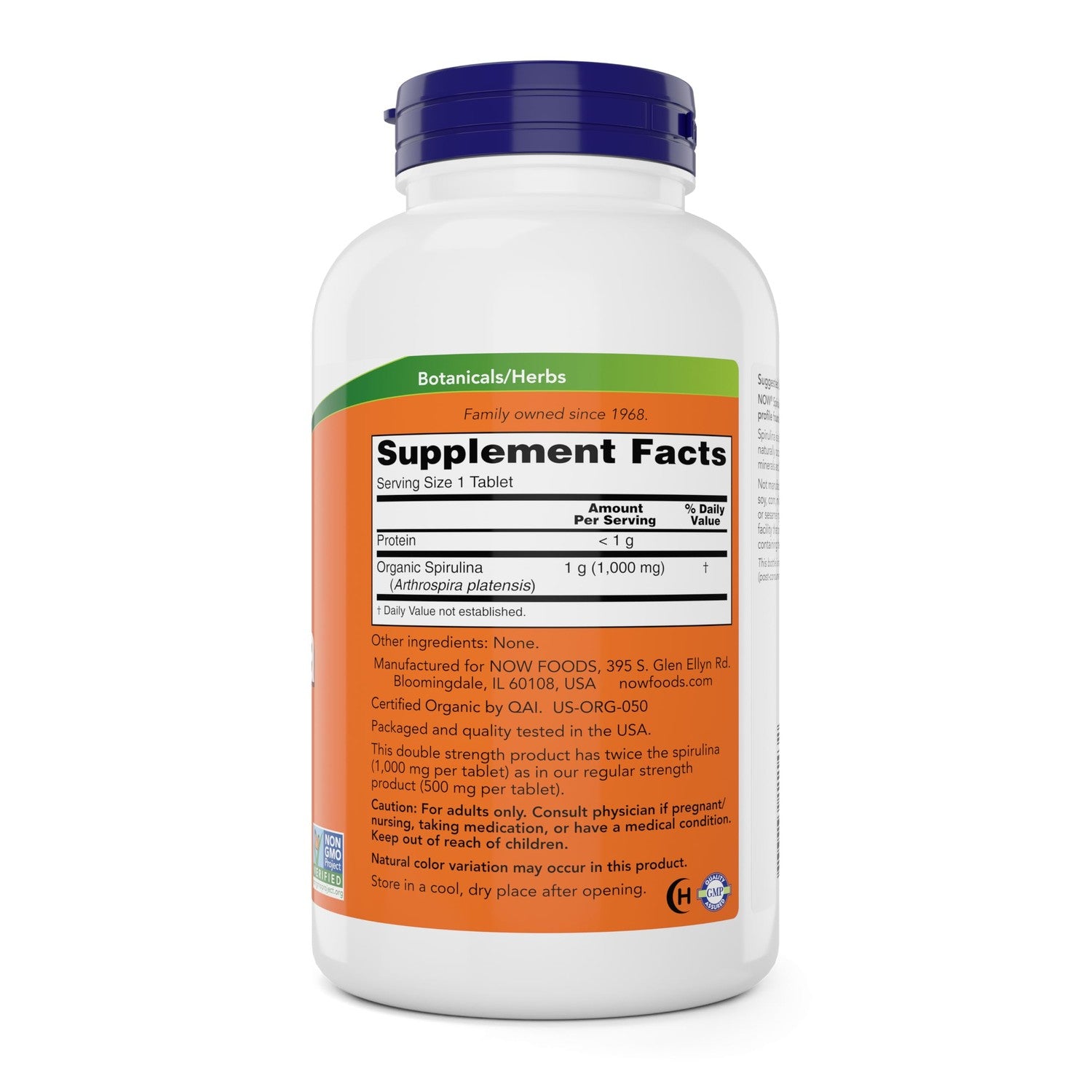 NOW Foods Organic Spirulina 1000mg Tablets - 300 Count - Non-GMO, Super Green Whole Food Supplement - Double Strength