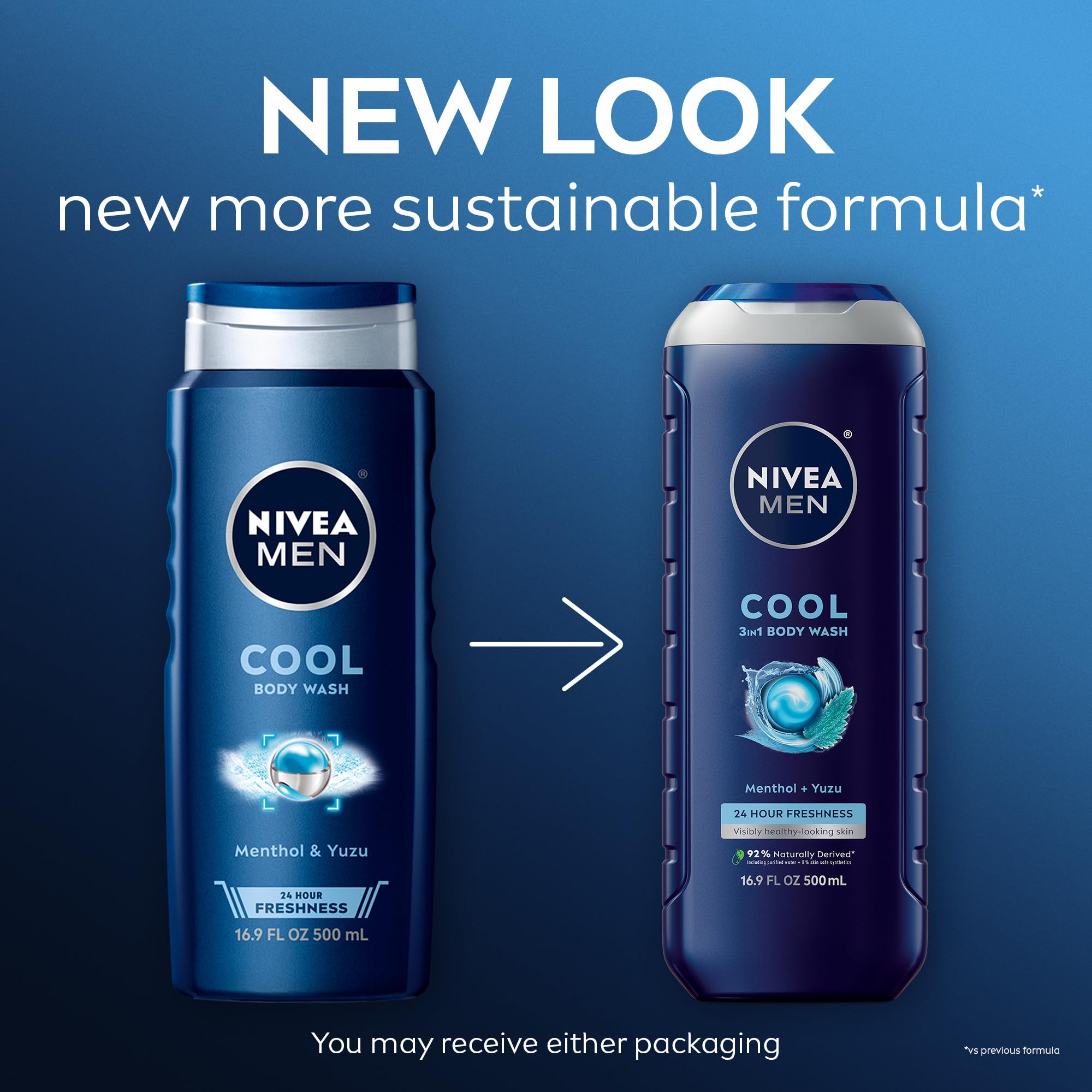 Buy now NIVEA MEN Cool Body Wash, Icy Menthol and Yuzu Scent, 3-in-1 Men's Body Wash, Face and Hair, Paraben Free, pH-Skin Friendly, 16.9 Fl Oz Bottle, Pack of 3 at indiglob india