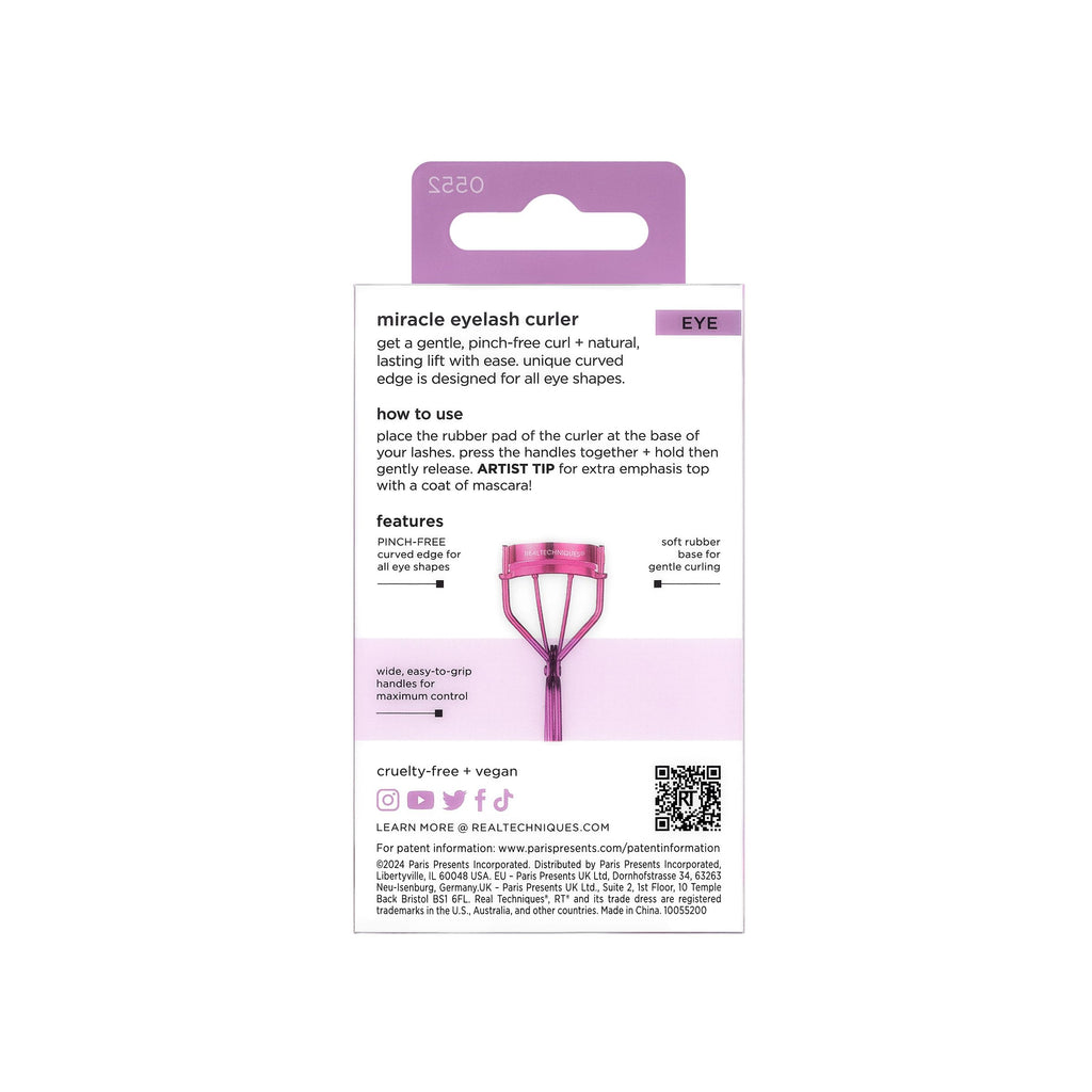 Real Techniques Miracle Eyelash Curler, Lash Tool for Mascara, Pink | Lifted lashes, eyelash curler for all eye shapes, pink eyelash curler, pinch-free curved edge