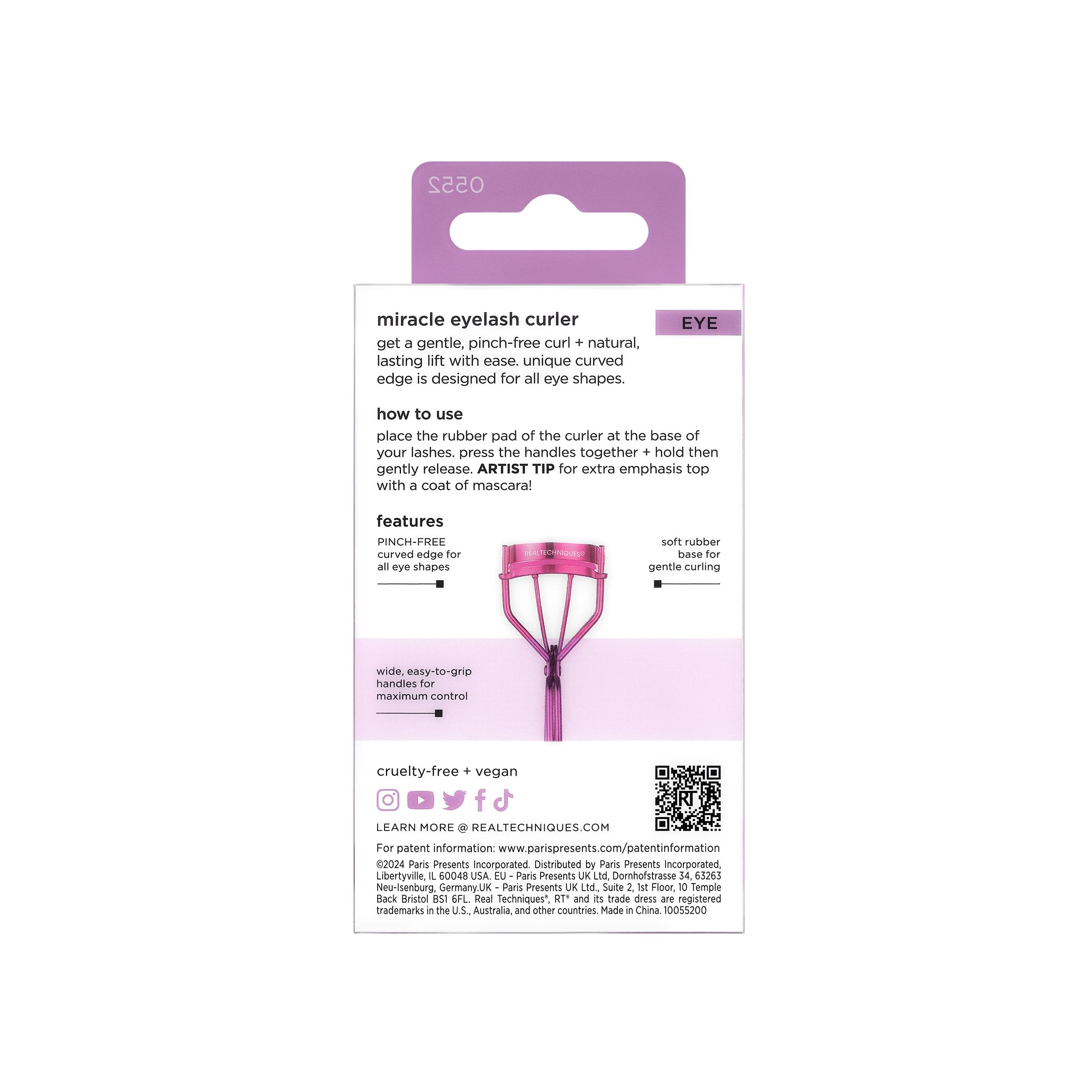 Real Techniques Miracle Eyelash Curler, Lash Tool for Mascara, Pink | Lifted lashes, eyelash curler for all eye shapes, pink eyelash curler, pinch-free curved edge