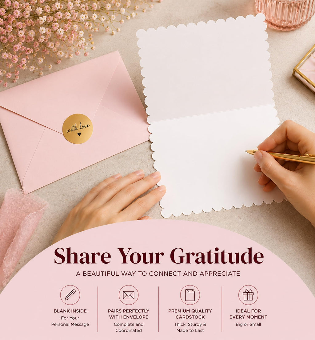 30 Thank You Cards with Matching Color Envelopes, Gold Foil Stickers & Storage Box, 4x6 Inch Thank You Notes, 6 Scalloped-Edge Designs, Blank Inside for Personal & Small Business Use
