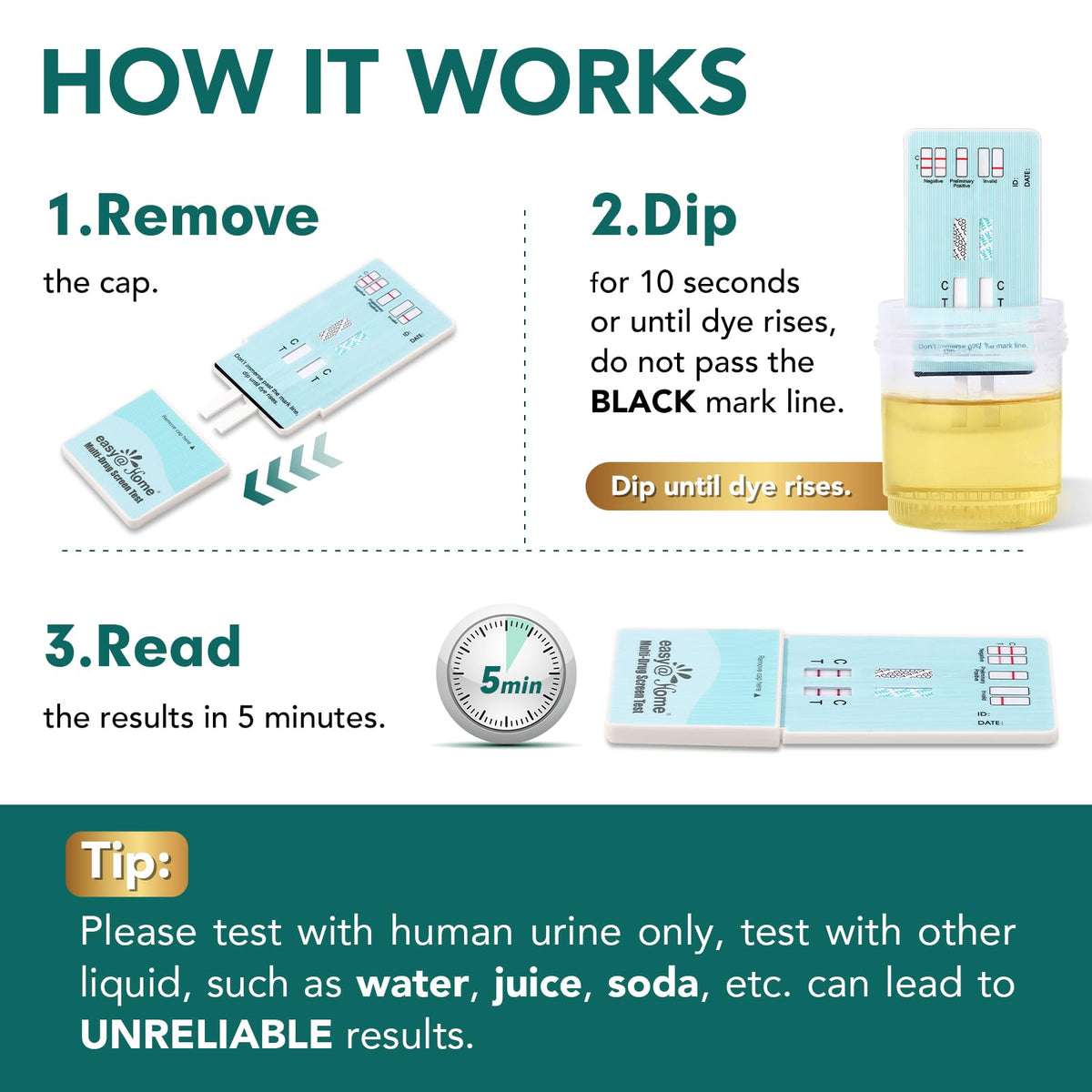 Easy@Home 15 Pack Multi-Drug Screen Test, 2 Panel Urine Drug Tests Kit