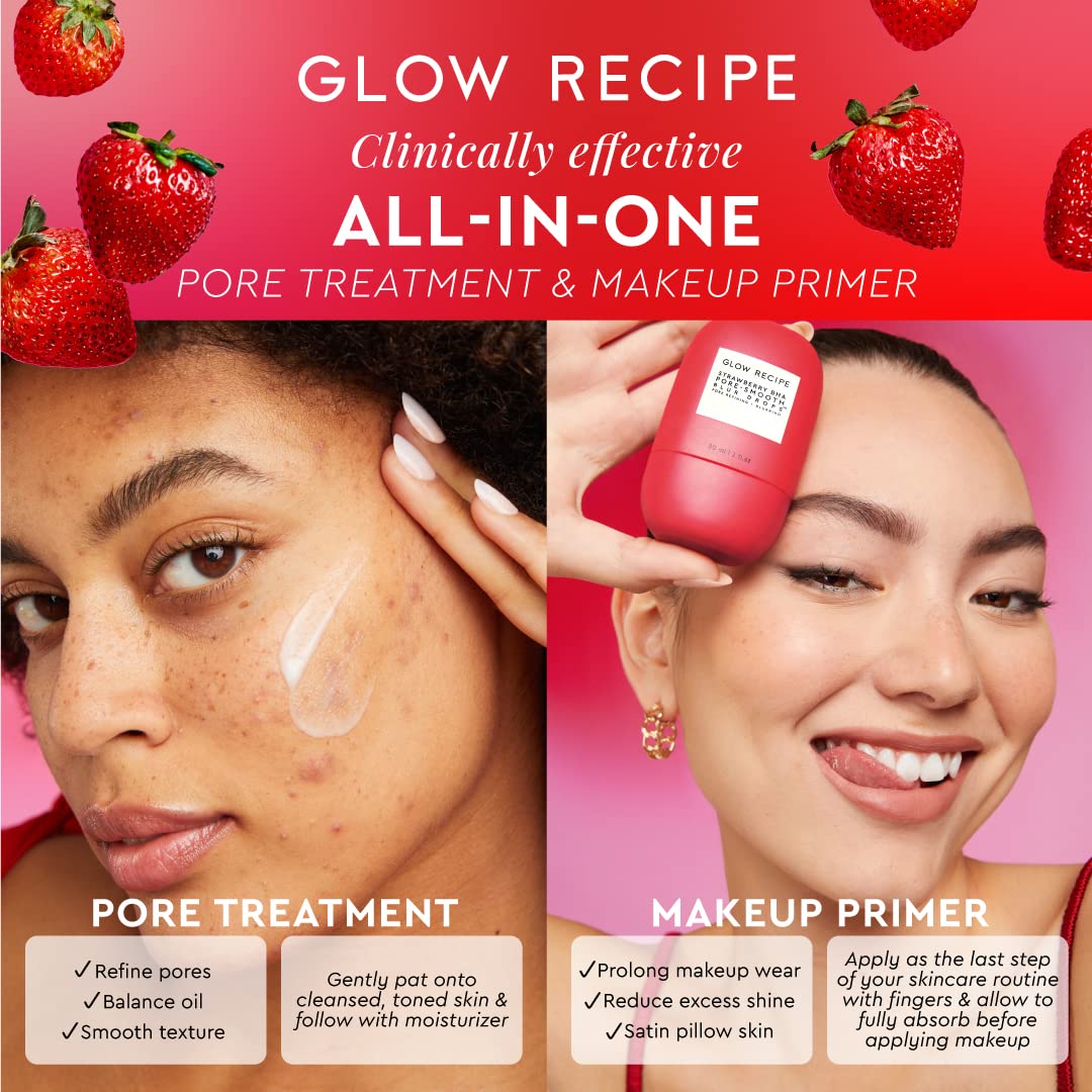 Buy now Glow Recipe Strawberry BHA Serum + Poreless Face Primer for Makeup - Silicone-Free Blurring Matte Primer to Reduce Shine & Prolong Wear - Hybrid Korean Skin Care for Oil Control & Smooth Texture, 30ml at indiglob india