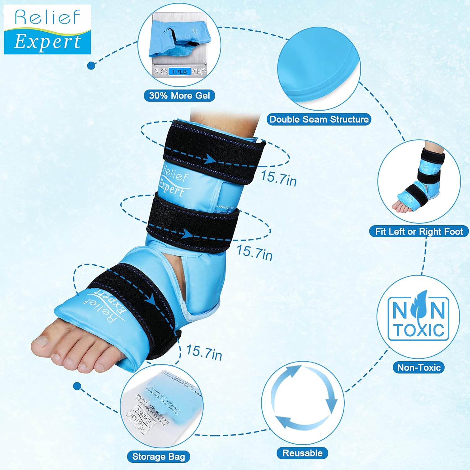 Buy now Relief Expert Ankle Ice Pack Wrap â€“ Reusable Cold Gel Pack for Foot and Heel, Dual-Sided Design with Soft Plush Lining, Flexible Cold Compress for Achilles and Ankle Support, Blue at indiglob india