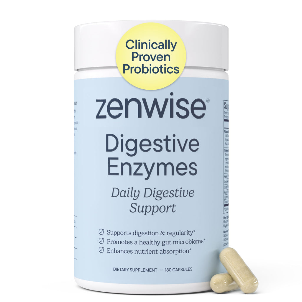 Zenwise Health Digestive Enzymes, Probiotics, for Gut Health Bloat - 180 CT | Multi Enzymes, Probiotics, Bromelain, Papaya, DE111 Probiotics Prebiotics, Gas and Bloating Relief, Vegetarian