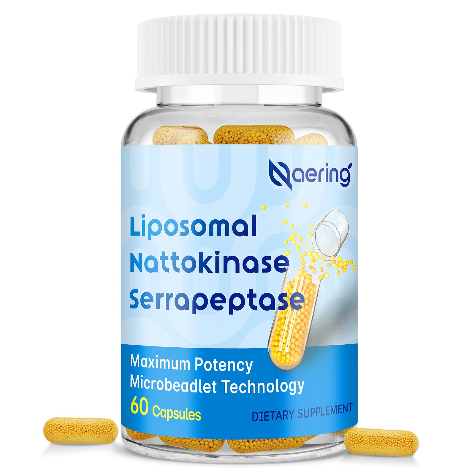 Liposomal Nattokinase 12,000 FU Serrapeptase 360,000 SPU Enzyme Supplement | Enriched with Synergistic Enzymes and Nutrient Blend & Inulin for Circulatory, Gut, Digestion 60 Capsules (2 Bottle)
