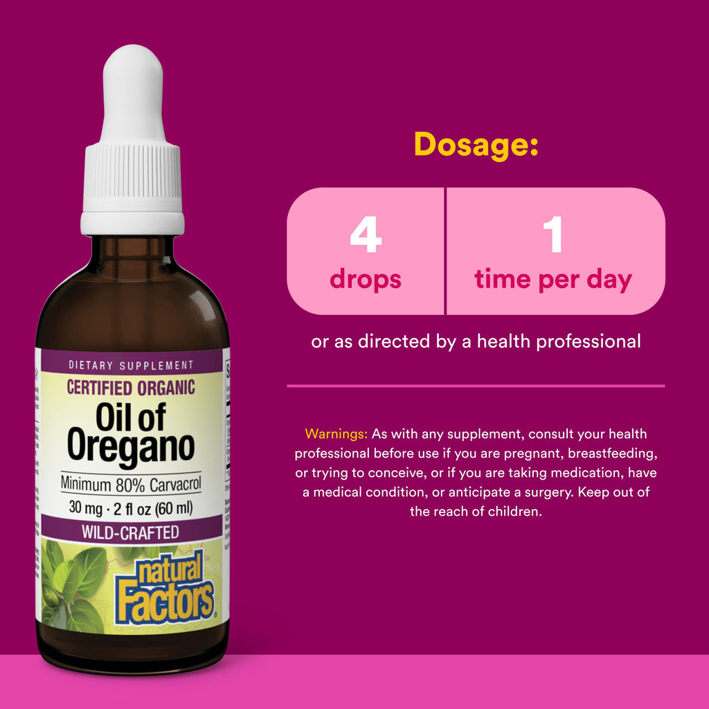 Natural Factors Oil of Oregano - Liquid Antioxidant Support Supplement for Immune Support - Easy Swallow Health Supplement with Non-GMO & Gluten-Free Formula - 2 fl oz (375 Servings)