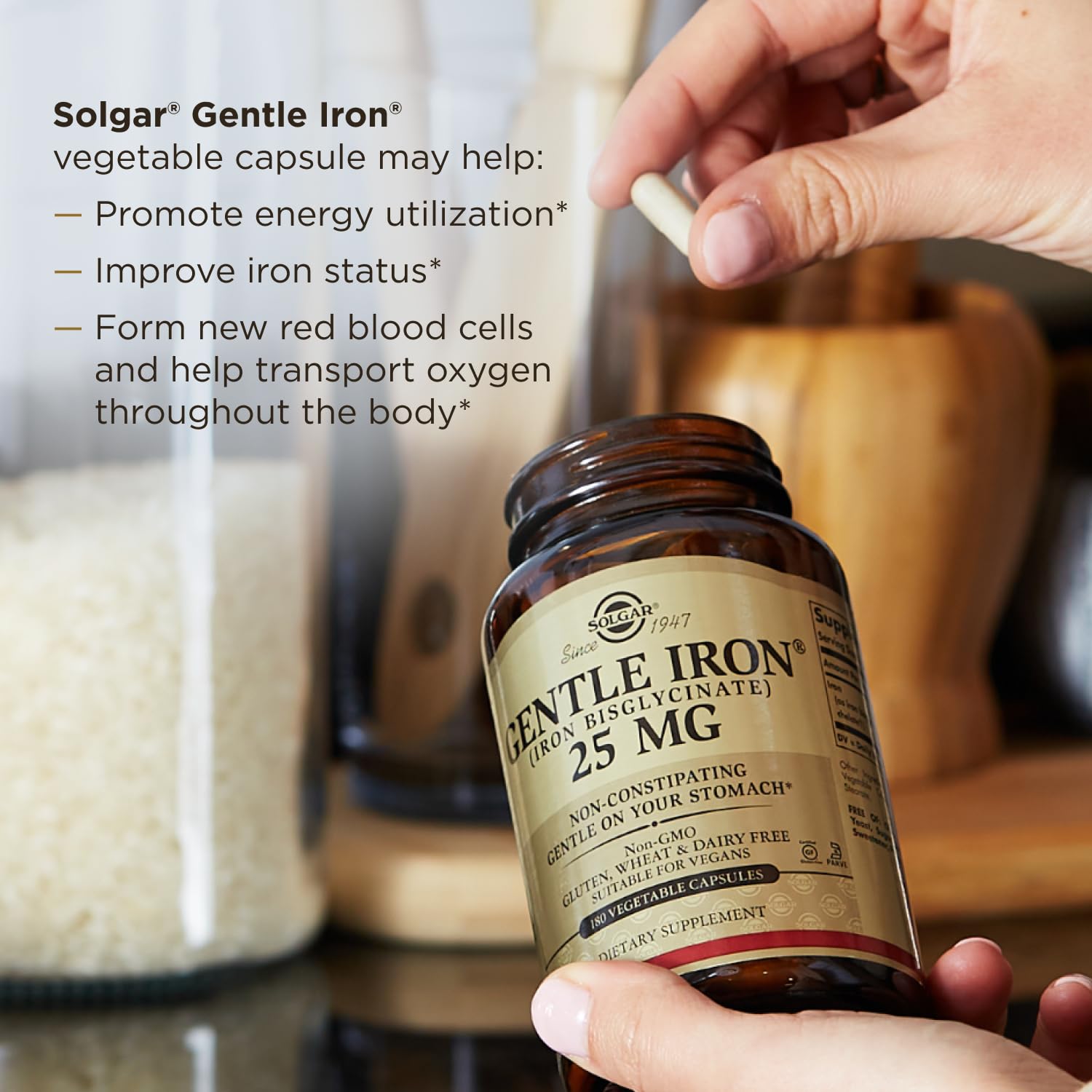 Solgar Gentle Iron, 180 Vegetable Capsules, Red Blood Cell Supplement