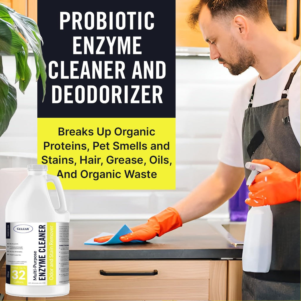 Multi-Purpose Probiotic Enzyme Citrus Cleaner, 1/2 Gallon (64 oz.) - Pet Stain and Odor Remover - Concentrated - Professional & Home Strength Drains, Floors, Bathrooms, Toilets Trash Can, Made in USA