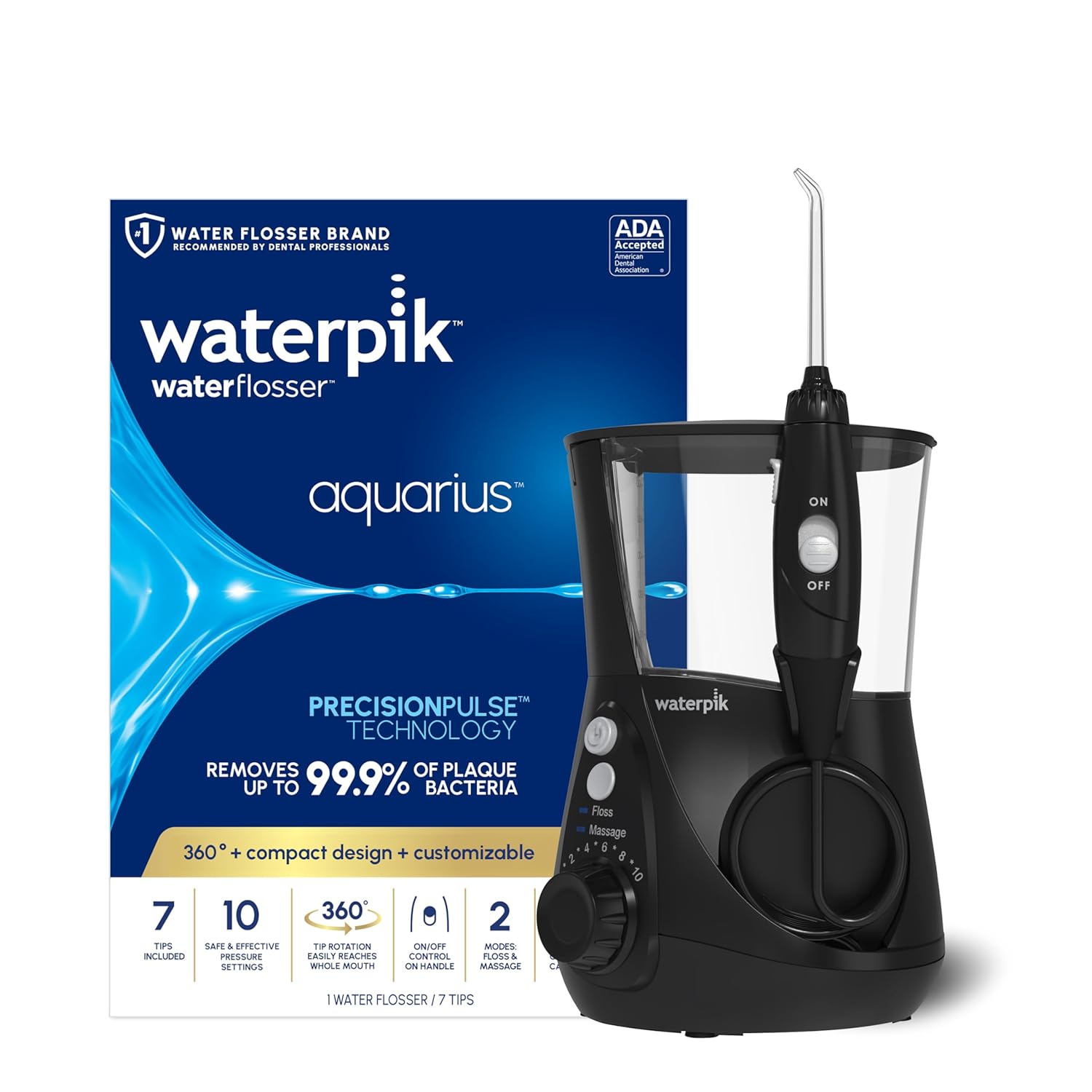 Buy now Waterpik Aquarius Water Flosser For Teeth Cleaning, Gums, Braces, Dental Care, Electric Power With 10 Settings, 7 Tips For Multiple Users And Needs, ADA Accepted, White WP-660, Packaging May Vary Black at indiglob india