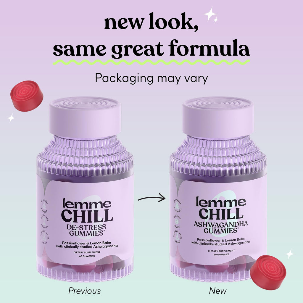 Lemme Chill Stress Relief Gummies (60 Gummies) | 300mg KSM-66 Ashwagandha, Lemon Balm, Passionflower & Goji to Support Relaxation, Healthy Cortisol, Gluten-Free, Non-GMO