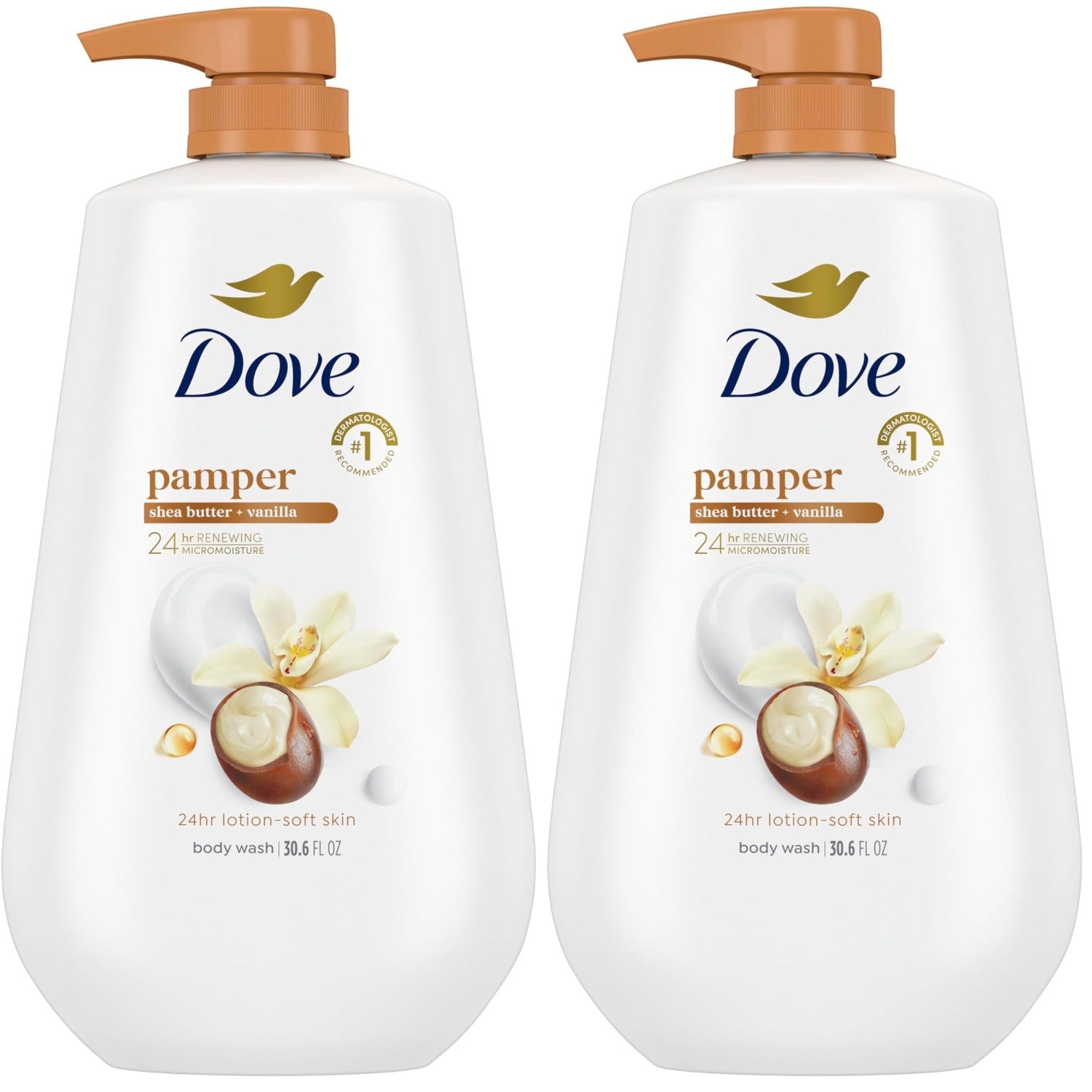 Dove Body Wash Pamper Shea Butter & Vanilla 30.6 oz Pump, Sulfate Free | Dove Shea Butter & Vanilla Body Wash nourishes skin for 24 hours with MicroMoisture technology and warm vanilla scent.
