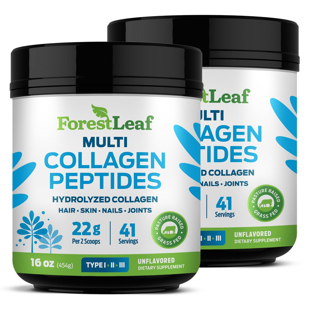 ForestLeaf Collagen Peptides Powder Unflavored - Hydrolyzed Grass Fed Keto Collagen Protein Powder Type 1, 2 & 3 - Vital Hair, Skin, Nails, Joints, Recovery, 11g Per Serving
