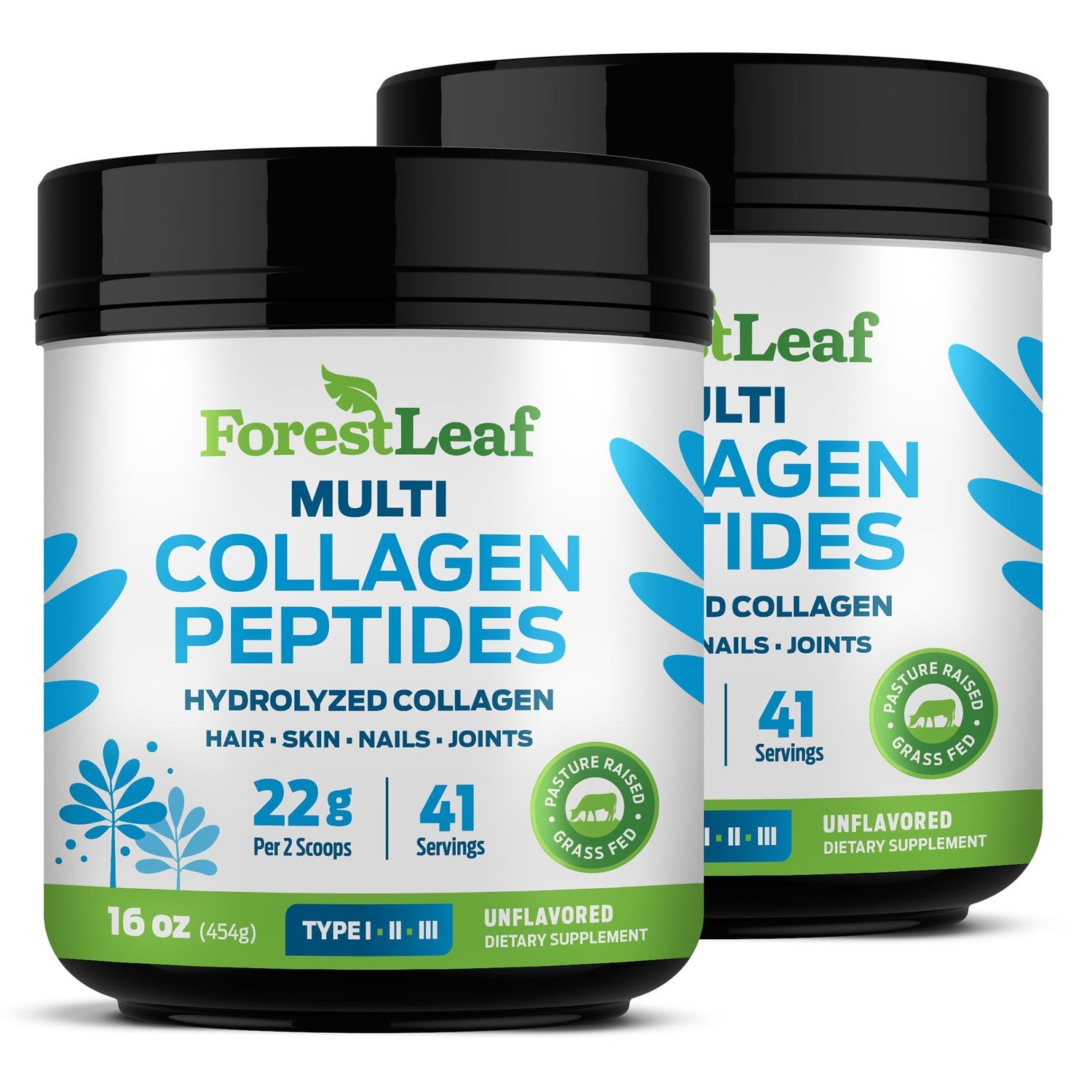 ForestLeaf Collagen Peptides Powder Unflavored - Hydrolyzed Grass Fed Keto Collagen Protein Powder Type 1, 2 & 3 - Vital Hair, Skin, Nails, Joints, Recovery, 11g Per Serving