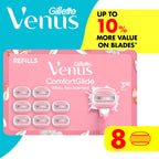 Venus ComfortGlide White Tea Women's Razor Blades, with Built-in Shave Gel Bars, 8 Razor Blade Refills