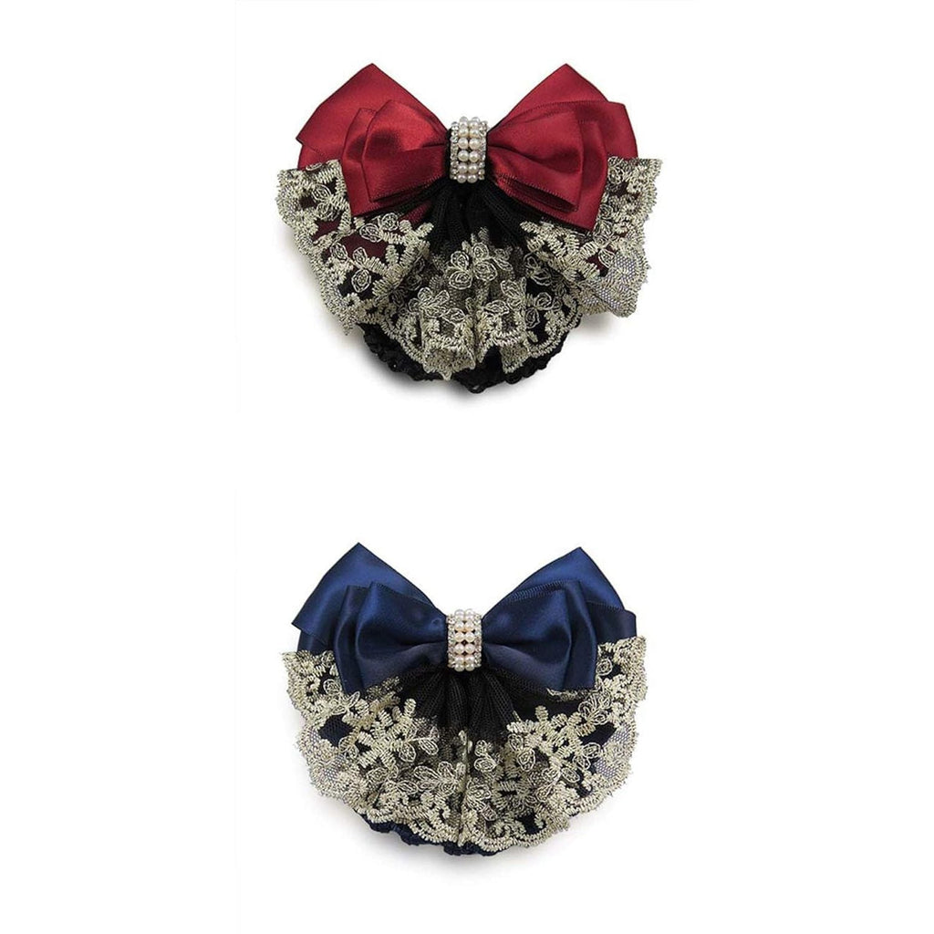 Buy now Lady Bow Hair Bun Net Snood Crochet Net Bun Hair Cover Hair Accessories Bowknot Decor Barrette Hair Clip Lace Flower Hair Accessories (Black) at indiglob india