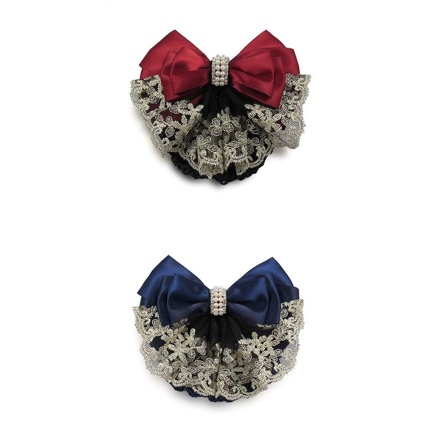 Buy now Lady Bow Hair Bun Net Snood Crochet Net Bun Hair Cover Hair Accessories Bowknot Decor Barrette Hair Clip Lace Flower Hair Accessories (Black) at indiglob india