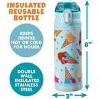 Buy now Bentology Stainless Steel 13 oz Reusable Water Bottle for Kids, Ice Cream - Double Wall Insulated, Spill Proof Lid w/Built-in Straw- Keep Liquids Hot or Cold For Hours- Fits in Lunch Boxes & Bags at indiglob india