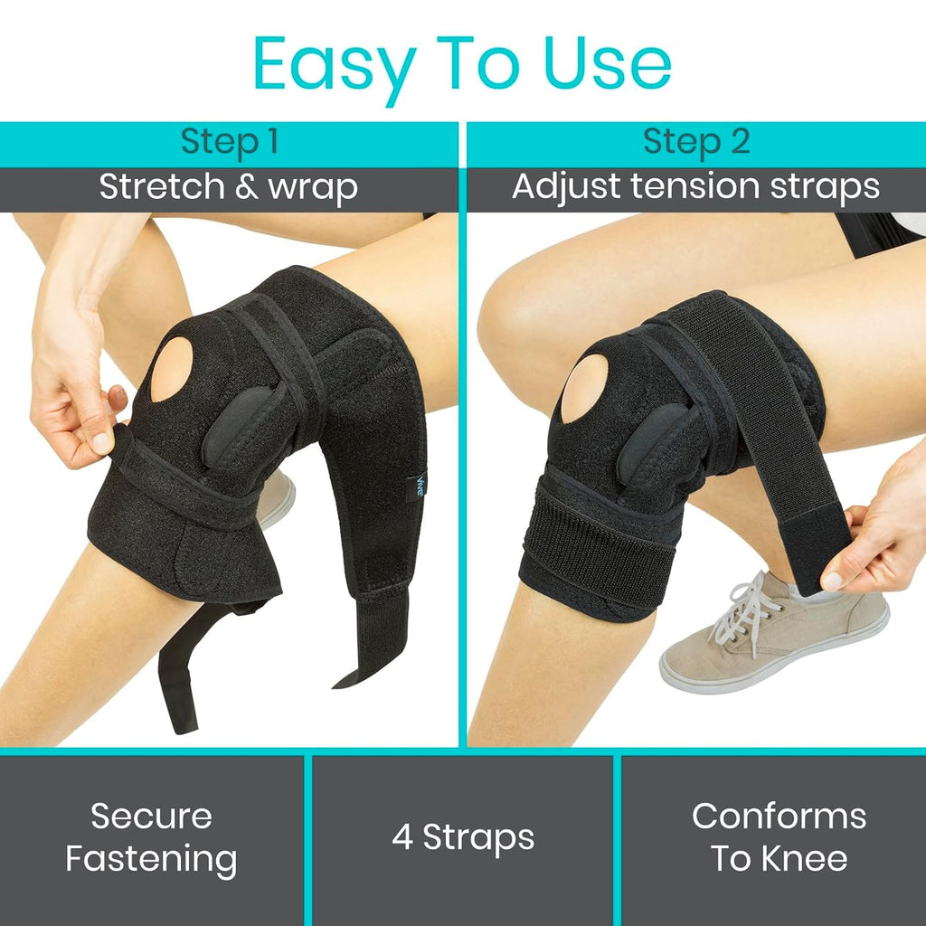 Buy now Vive Hinged Knee Brace - Relieves ACL, MCL, Meniscus Tear - Lightweight, Comfortable, Breathable Open Patella Wrap with Side Stabilizers - for Women & Men - Adjustable Strap for Tendonitis at indiglob india