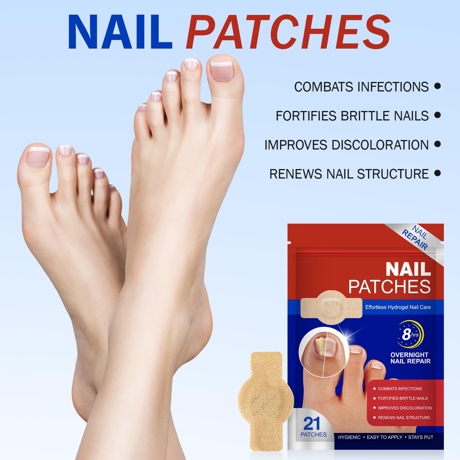 Toenail Care Patches, Nail Patches for Thick & Discolored Nails, Nail Conditioning Formula, Self-Adhesive Nail Care Stickers, 21 Patches