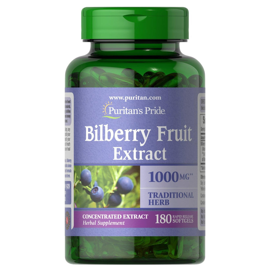 Puritan's Pride Premium Bilberry Fruit Extract 250mg, 180 Softgels