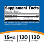 Nutricost L-Methylfolate 15mg, 120 Capsules (5-MTHF) Gluten-Free, Vegan | GMO-Free