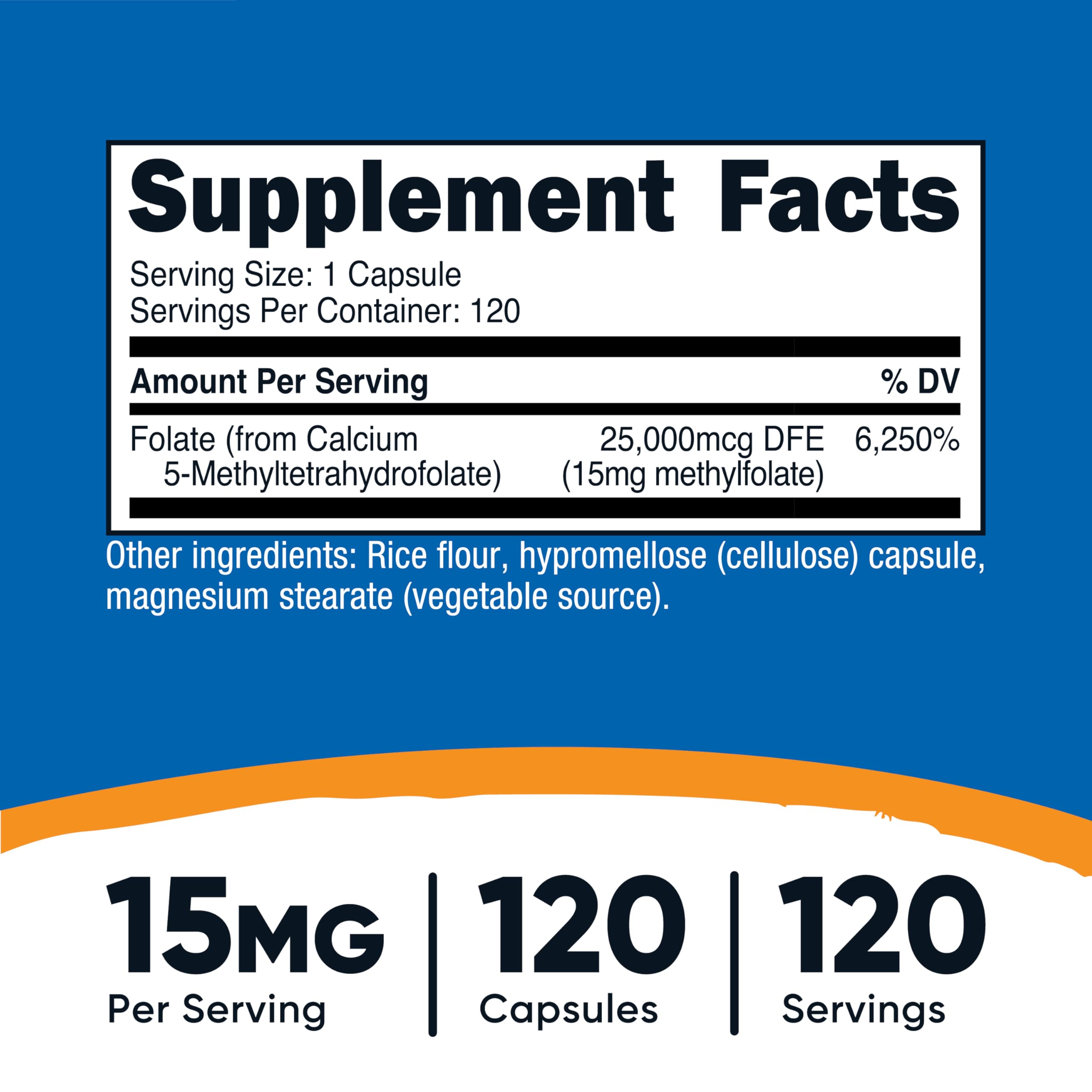 Nutricost L-Methylfolate 15mg, 120 Capsules (5-MTHF) Gluten-Free, Vegan | GMO-Free