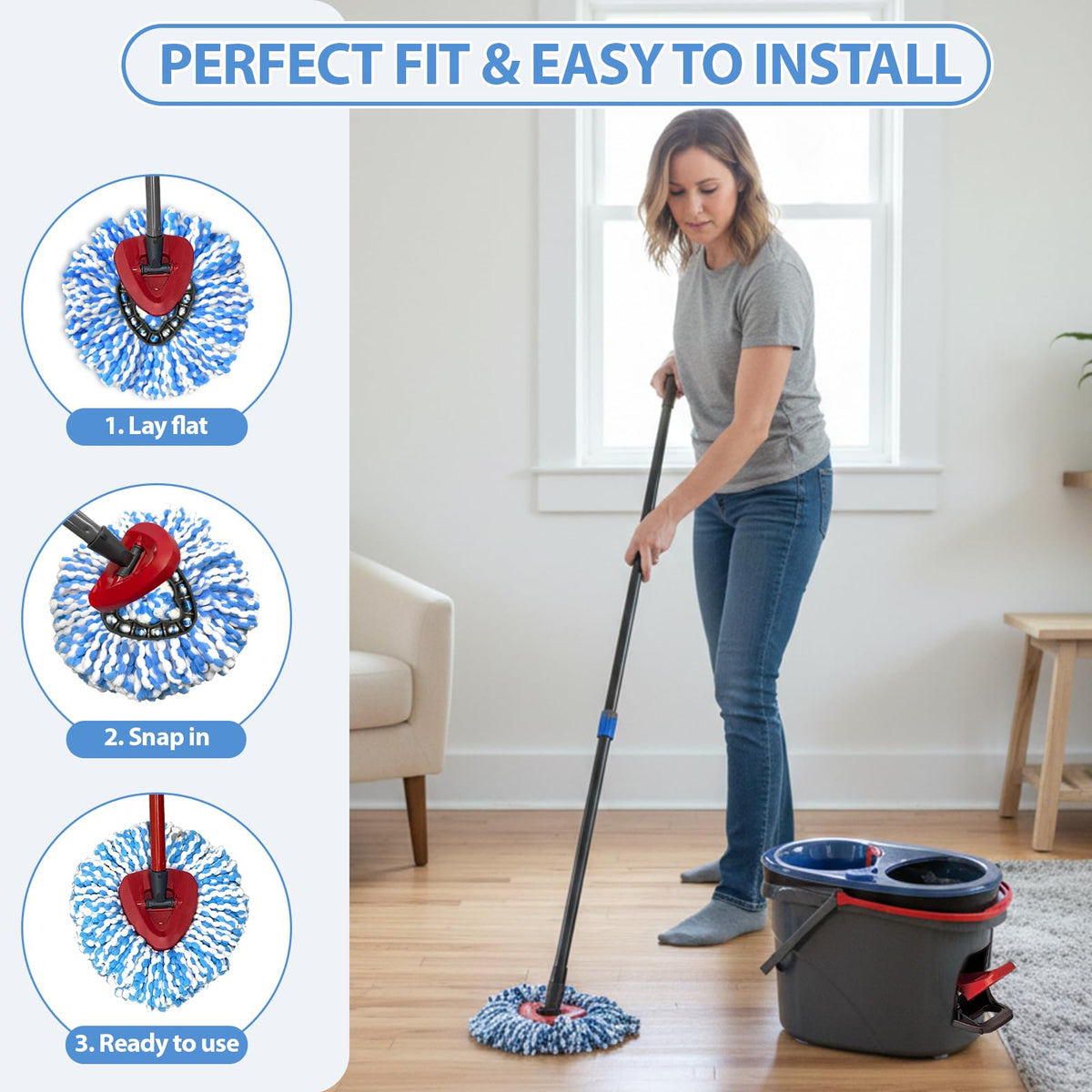 3 Heads + Base Spin Mop Replacement Head for Cedar RinseClean 2-Tank System