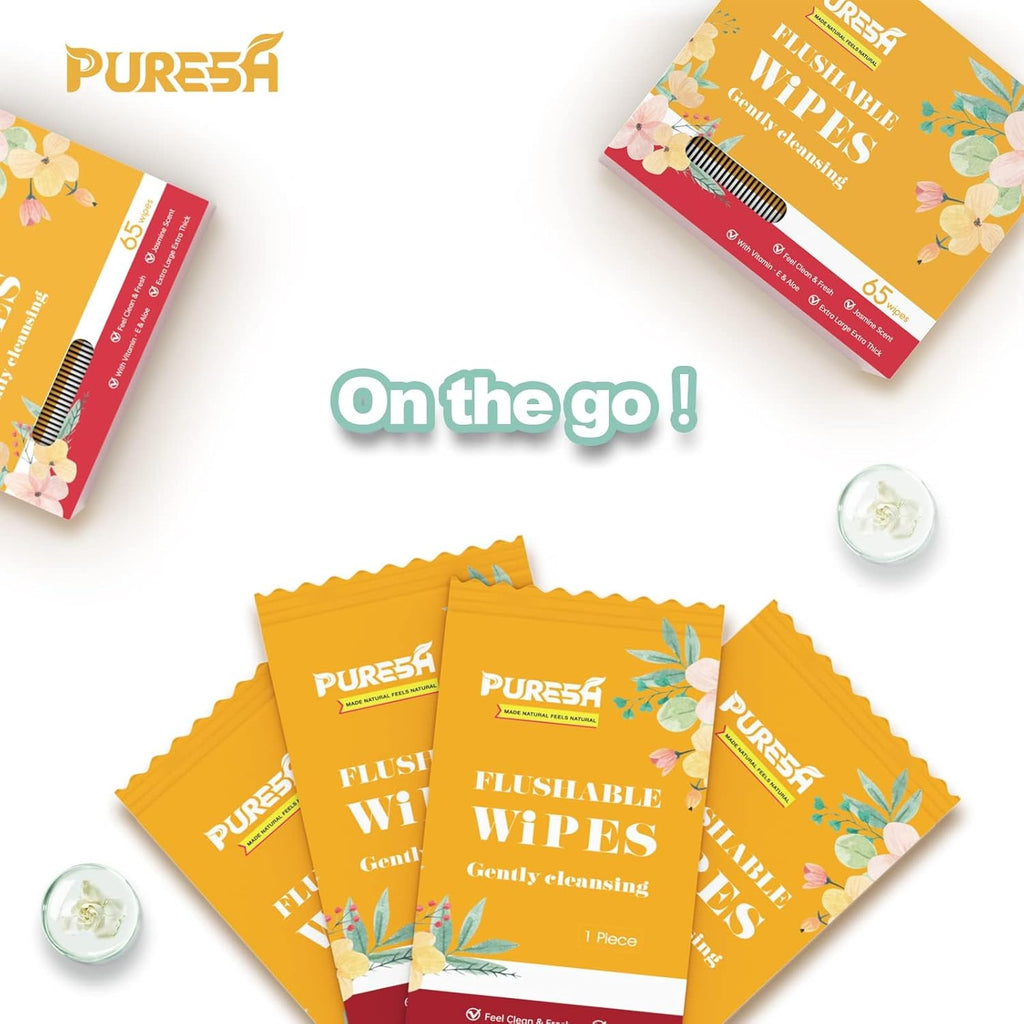 Buy now Flushable Butt Wipes Individually Wrapped Feminine Wipes for Women & Adults with Jasmine Scent, Vitamin-E & Aloe for at-Home Use (65 Count, pack of 3) at indiglob india