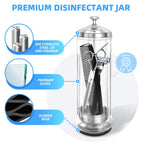 Glass Disinfectant Jar with anti-slip pad 53 Oz/1500ML, Barber Disinfectant Jar With Removable Basket, Large Sterilizing for Manicure & Pedicure Implements Stainless Steel 11.7"H x 3.8"W