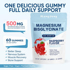Magnesium Bisglycinate Gummies, with 500mg Magnesium Bisglycinate Chelate Sea Salt Raspberry Fruit Powder, Improve Sleep & Nervous, Relax Muscles, Strengthen Bones, Vegan, 60 Count