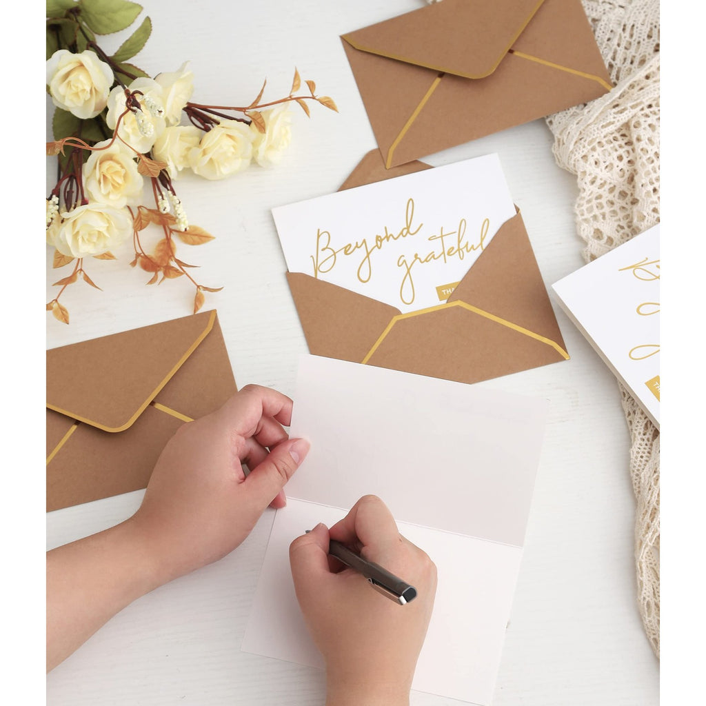 Winoo Design Gold Beyond Grateful Thank You Cards with Envelopes - 36 PK - Thank You Notes with Gold Foil Letterpress 4x6 Inches Blank Note Cards for Business Graduation Wedding Baby Shower