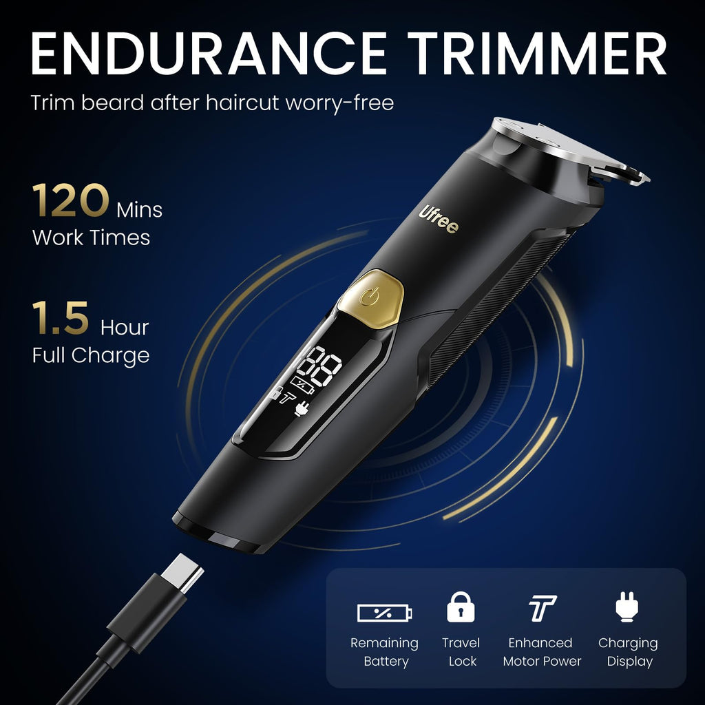 Ufree 3-in-1 Beard Trimmer for Men, IPX6 Waterproof Electric Razor | Gifts for men, Beard, Nose, Hair, Stainless Steel Blades, USB-C Charge, 120-Min Usage, 8000 RPM, Wet and Dry, Travel Lock