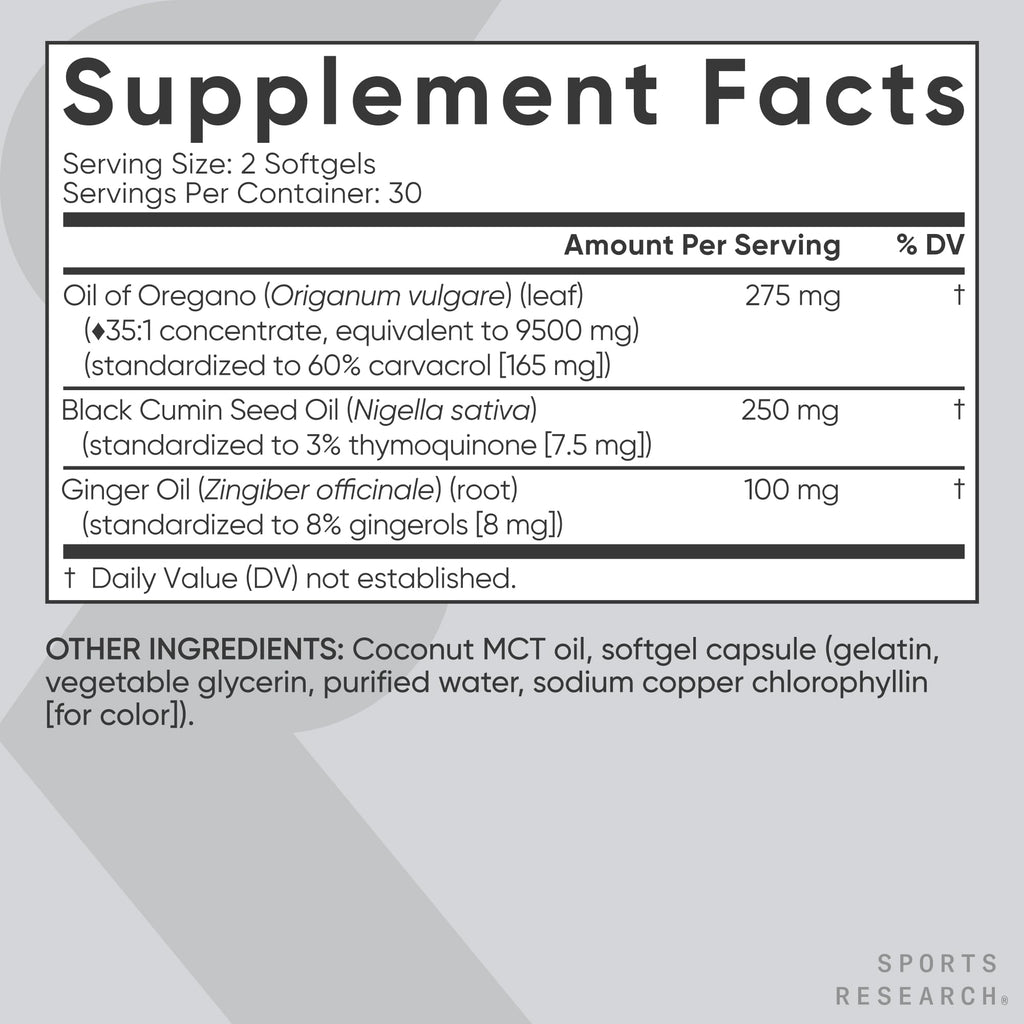 Sports Research® Oil of Oregano 9500mg w/Black Seed Oil, 60 Softgels