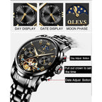 Buy now OLEVS Mens Automatic Watches Skeleton Tourbillon Mechanical Self Winding Luxury Dress Wrist Watch Moon Phase Day Date Waterproof Luminous at indiglob india